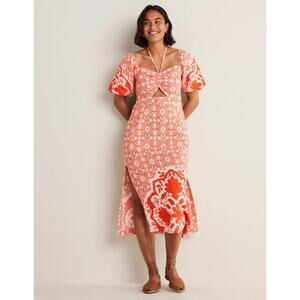 Boden Linen Halter Neck Cutout Column Dress Orange White Bloomsbury Size US 8